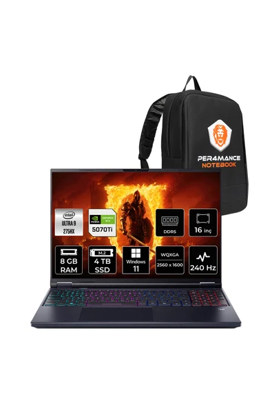 ACER Predator Helios Neo 16 AI Ultra 9 275HX 8GB 4TB SSD RTX5070Ti/12GB 170W 16" QHD+ W11H ürün görseli 1