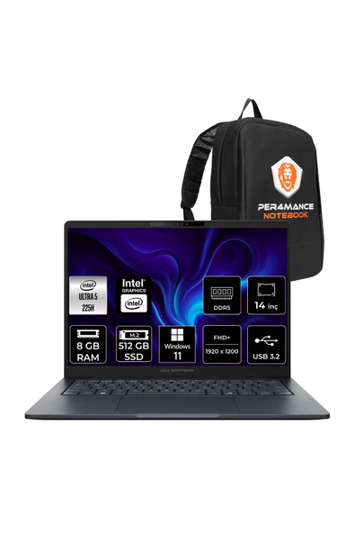 ASUS ExpertBook B5 Ultra 5 225H 8GB 512GB SSD 14" FHD+ W11P Dizüstü Bilgisayar & PER4 Çanta ürün görseli 1
