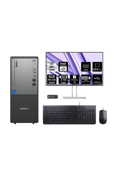 LENOVO ThinkCentre Neo 50T G5 i5 14400 96GB 2TB SSD W11H Masaüstü Bilgisayar + 23.8" Monitör ürün görseli 1
