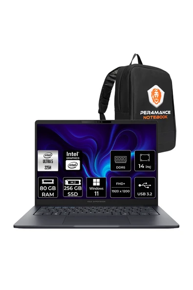 ASUS ExpertBook B5 Ultra 5 225H 80GB 256GB SSD 14" FHD+ W11P Dizüstü Bilgisayar & PER4 Çanta ürün görseli 1