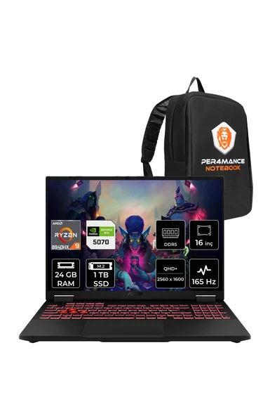 ASUS TUF Gaming A16 R9 8940HX 24GB 1TB SSD RTX5070/8GB 165Hz 16'' 2.5K WQXGA FDOS Laptop FA608PP ürün görseli 1