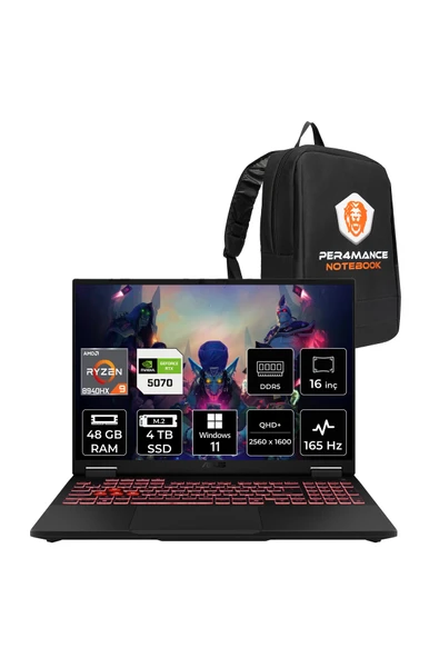 ASUS TUF Gaming A16 R9 8940HX 48GB 4TB SSD RTX5070/8GB 165Hz 16'' 2.5K WQXGA W11H Laptop FA608PP ürün görseli 1