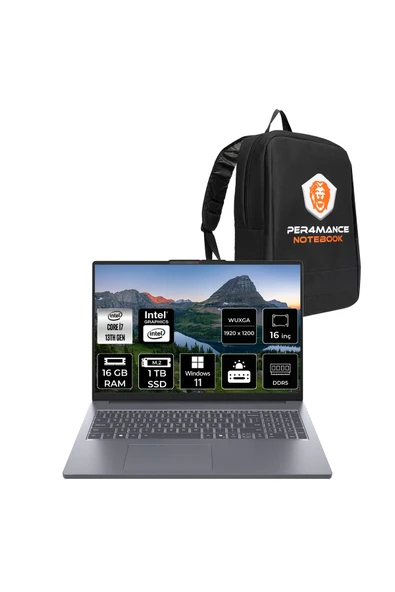 LENOVO IdeaPad Slim 3 i7 13620H 16GB DDR5 1TB SSD 16'' IPS WUXGA W11H Dizüstü & PER4 ÇANTA ürün görseli 1