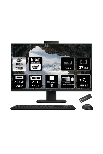 ASUS V470 i5 13420H 32GB 2TB SSD 27" FHD 100Hz W11H All in One Bilgisayar Siyah & PER4 USB Bellek ürün görseli 1