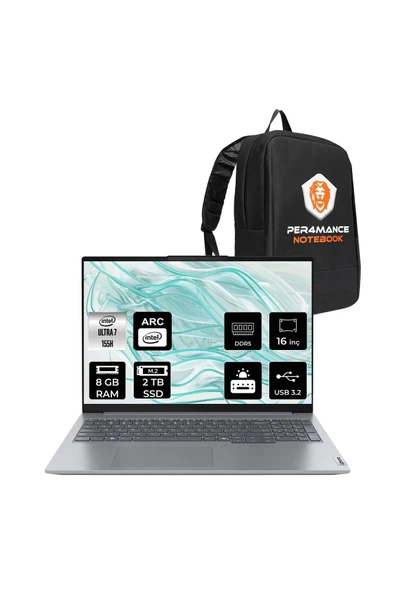 LENOVO ThinkBook 16 G7 Ultra 7 155H 8GB 2TB SSD 16" WUXGA FDOS Dizüstü Bilgisayar & PER4 ÇANTA ürün görseli 1