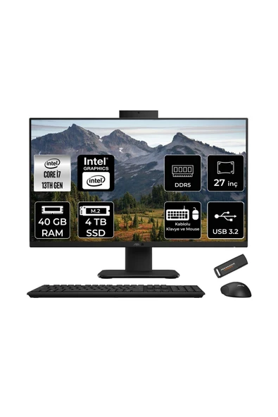 ASUS V470 i7 13620H 40GB 4TB SSD 27" FHD 100Hz FDOS All in One Bilgisayar Siyah & PER4 USB Bellek ürün görseli 1