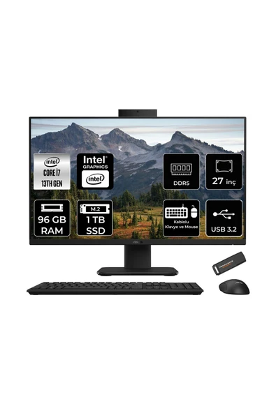 ASUS V470 i7 13620H 96GB 1TB SSD 27" FHD 100Hz FDOS All in One Bilgisayar Siyah & PER4 USB Bellek ürün görseli 1