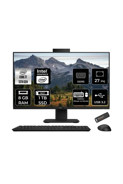 ASUS V470 i7 13620H 8GB 1TB SSD 27" FHD 100Hz FDOS All in One Bilgisayar Siyah & PER4 USB Bellek ürün görseli 1