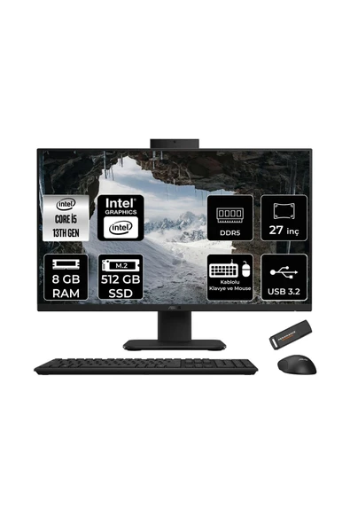 ASUS V470 i5 13420H 8GB 512GB SSD 27" FHD 100Hz FDOS All in One Bilgisayar Siyah & PER4 USB Bellek ürün görseli 1
