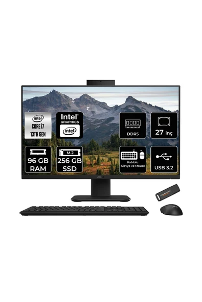 ASUS V470 i7 13620H 96GB 256GB SSD 27" FHD 100Hz FDOS All in One Bilgisayar Siyah & PER4 USB Bellek ürün görseli 1
