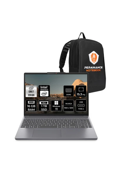 LENOVO IdeaPad Slim 3 i7 13620H 16GB 1TB SSD 15.3" WUXGA W11P Taşınabilir Bilgisayar & PER4 Çanta ürün görseli 1
