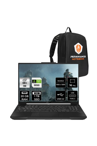ASUS TUF Gaming F16 Core5 210H 20GB 1TB SSD RTX3050/6GB 16" WUXGA 144Hz FDOS Laptop FX607VJ ürün görseli 1
