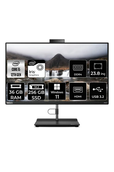 LENOVO THİNKCENTRE NEO 30A i5 1240P 36GB RAM 256GB SSD 23.8" FHD W11H ALL IN ONE PC 12B0002CTX ürün görseli 1