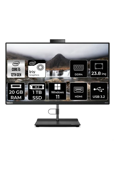 LENOVO THİNKCENTRE NEO 30A i5 1240P 20GB RAM 1TB SSD 23.8" FHD W11H ALL IN ONE PC 12B0002CTX ürün görseli 1