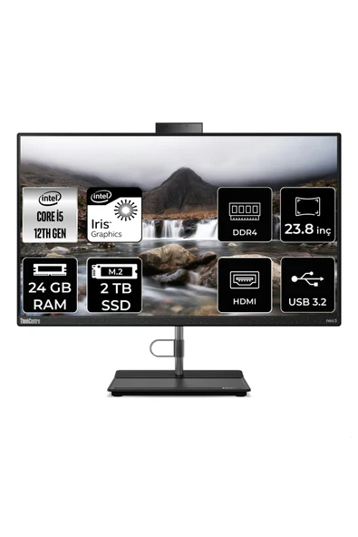 LENOVO THİNKCENTRE NEO 30A i5 1240P 24GB RAM 2TB SSD 23.8" FHD FDOS ALL IN ONE PC 12B0002CTX ürün görseli 1