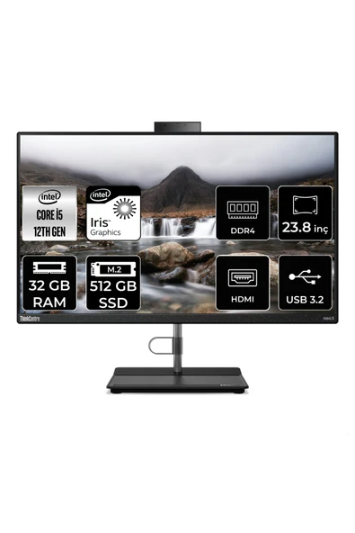 LENOVO THİNKCENTRE NEO 30A i5 1240P 32GB RAM 512GB SSD 23.8" FHD FDOS ALL IN ONE PC 12B0002CTX ürün görseli 1