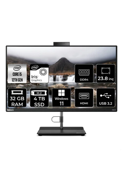 LENOVO THİNKCENTRE NEO 30A i5 1240P 32GB RAM 4TB SSD 23.8" FHD W11H ALL IN ONE PC 12B0002CTX ürün görseli 1