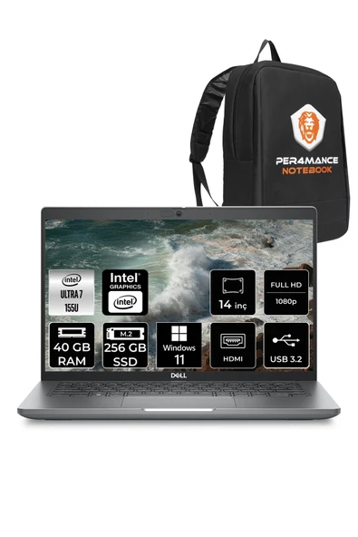 Dell Latitude 5450 Ultra 7 155u 40gb 256gb Ssd 14'' Fhd W11p Taşınabilir Bilgisayar & Per4 Çanta ürün görseli 1