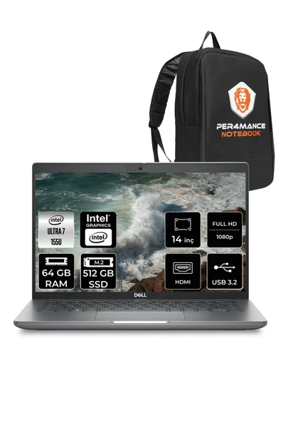 Dell Latitude 5450 Ultra 7 155U 64GB 512GB SSD 14'' FHD FDOS Taşınabilir Bilgisayar & PER4 ÇANTA ürün görseli 1