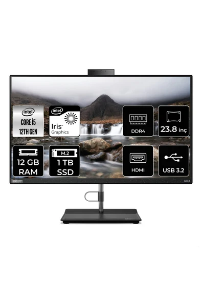 LENOVO THİNKCENTRE NEO 30A i5 1240P 12GB RAM 1TB SSD 23.8" FHD FDOS ALL IN ONE PC 12B0002CTX ürün görseli 1