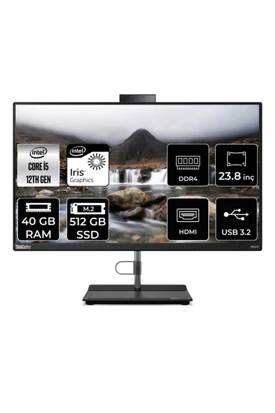 LENOVO THİNKCENTRE NEO 30A i5 1240P 40GB RAM 512GB SSD 23.8" FHD FDOS ALL IN ONE PC 12B0002CTX ürün görseli 1