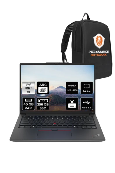 LENOVO ThinkPad E14 Ultra7 155H 40GB DDR5 256GB SSD 14'' FHD+ FDOS Dizüstü Bilgisayar & PER4 ÇANTA ürün görseli 1