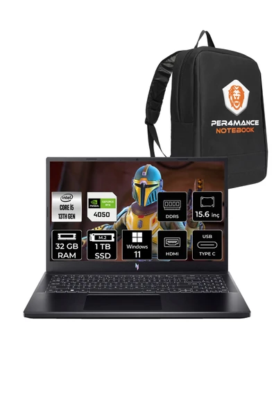 ACER Nitro V15 i5-13420H 32GB 1TB SSD RTX4050/6GB 15.6'' FHD 144Hz W11P & PER4 ÇANTA ürün görseli 1