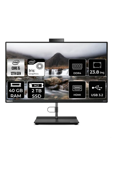 LENOVO THİNKCENTRE NEO 30A i5 1240P 40GB RAM 2TB SSD 23.8" FHD FDOS ALL IN ONE PC 12B0002CTX ürün görseli 1