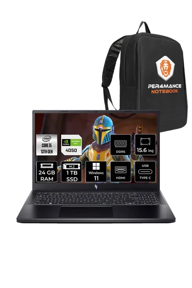 ACER Nitro V15 i5-13420H 24GB 1TB SSD RTX4050/6GB 15.6'' FHD 144Hz W11H & PER4 ÇANTA ürün görseli 1