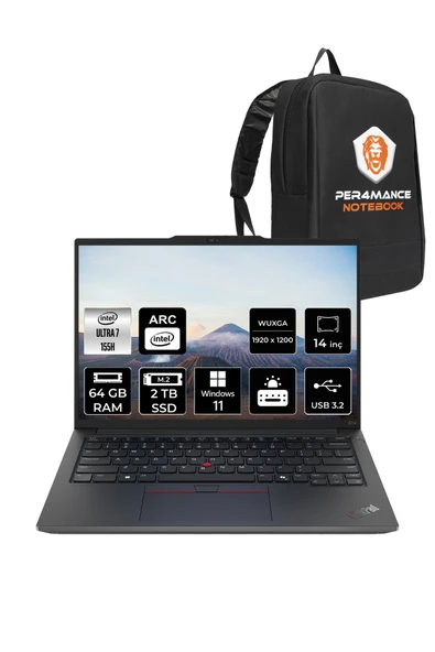 LENOVO ThinkPad E14 Ultra7 155H 64GB DDR5 2TB SSD 14'' FHD+ W11P Dizüstü Bilgisayar & PER4 ÇANTA ürün görseli 1