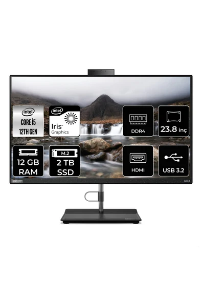 LENOVO THİNKCENTRE NEO 30A i5 1240P 12GB RAM 2TB SSD 23.8" FHD FDOS ALL IN ONE PC 12B0002CTX ürün görseli 1