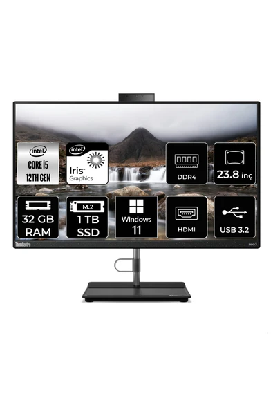 LENOVO THİNKCENTRE NEO 30A i5 1240P 32GB RAM 1TB SSD 23.8" FHD W11P ALL IN ONE PC 12B0002CTX ürün görseli 1