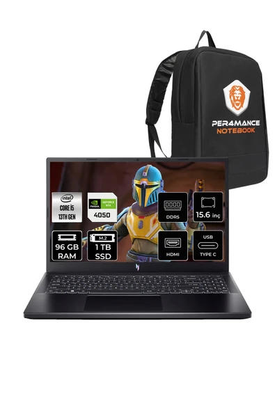 ACER Nitro V15 i5-13420H 96GB 1TB SSD RTX4050/6GB 15.6'' FHD 144Hz FDOS & PER4 ÇANTA ürün görseli 1