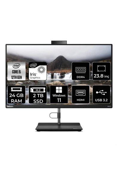 LENOVO THİNKCENTRE NEO 30A i5 1240P 24GB RAM 2TB SSD 23.8" FHD W11H ALL IN ONE PC 12B0002CTX ürün görseli 1