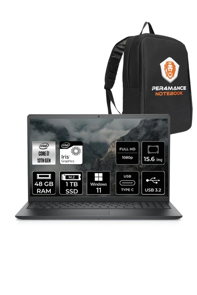 Dell Vostro 3530 i7 1355U 48GB RAM 1TB SSD 15.6'' FHD W11P Taşınabilir Bilgisayar & PER4 ÇANTA ürün görseli 1