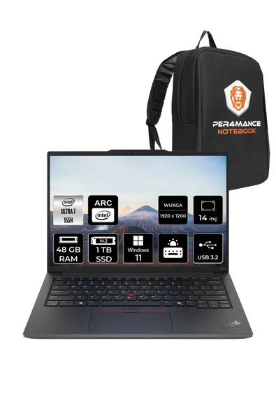LENOVO ThinkPad E14 Ultra7 155H 48GB DDR5 1TB SSD 14'' FHD+ W11P Dizüstü Bilgisayar & PER4 ÇANTA ürün görseli 1