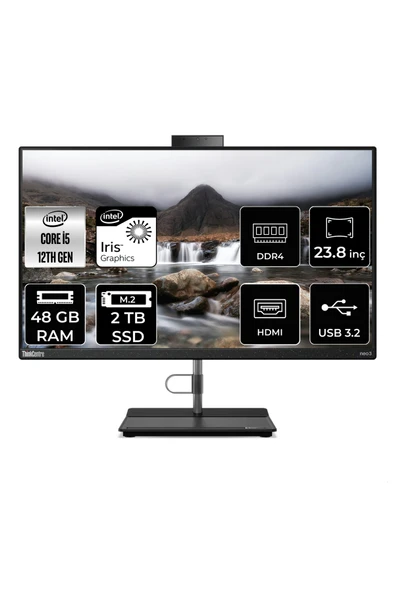 LENOVO THİNKCENTRE NEO 30A i5 1240P 48GB RAM 2TB SSD 23.8" FHD FDOS ALL IN ONE PC 12B0002CTX ürün görseli 1
