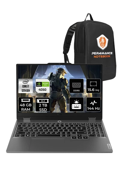 LENOVO LOQ i7 13650HX 48GB 2TB SSD RTX4050/6GB 105W 15.6" FHD 144Hz FDOS Gaming Laptop & PER4 Çanta ürün görseli 1