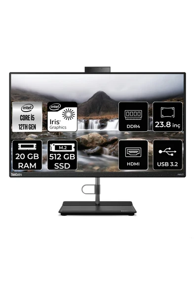 LENOVO THİNKCENTRE NEO 30A i5 1240P 20GB RAM 512GB SSD 23.8" FHD FDOS ALL IN ONE PC 12B0002CTX ürün görseli 1