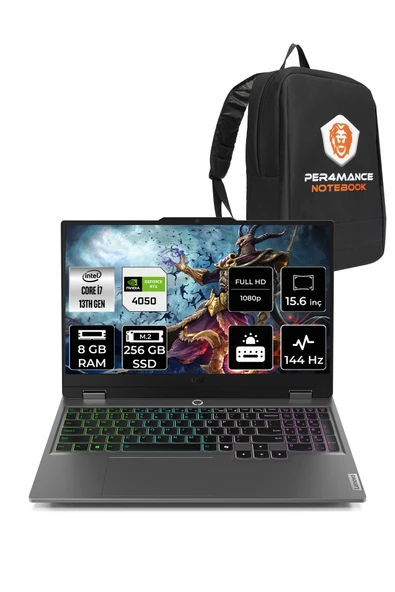 LENOVO LOQ i7 13650HX 8GB 256GB SSD RTX4050/6GB 105W 144Hz FHD 15.6" FDOS Gaming Laptop & PER4 ÇANTA ürün görseli 1