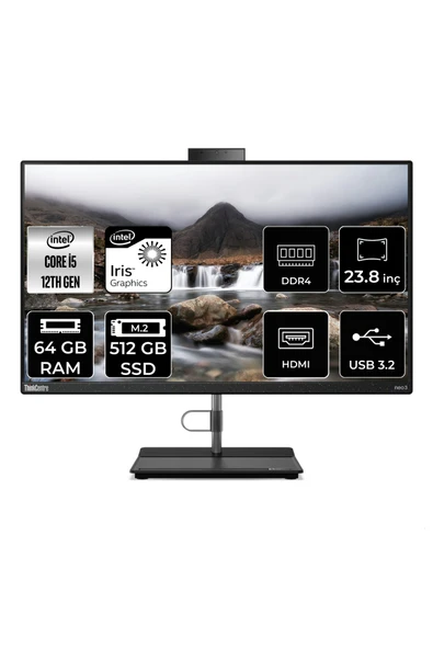 LENOVO THİNKCENTRE NEO 30A i5 1240P 64GB RAM 512GB SSD 23.8" FHD FDOS ALL IN ONE PC 12B0002CTX ürün görseli 1
