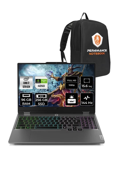 LENOVO LOQ i7 13650HX 96GB 256GB SSD RTX4050/6GB 105W 144Hz 15.6" FDOS Gaming Laptop & PER4 ÇANTA ürün görseli 1