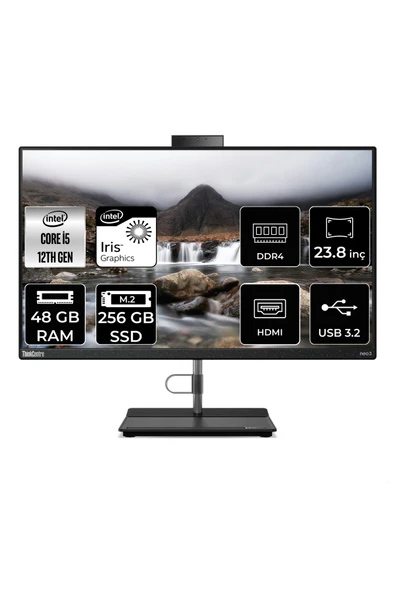 LENOVO THİNKCENTRE NEO 30A i5 1240P 48GB RAM 256GB SSD 23.8" FHD FDOS ALL IN ONE PC 12B0002CTX ürün görseli 1
