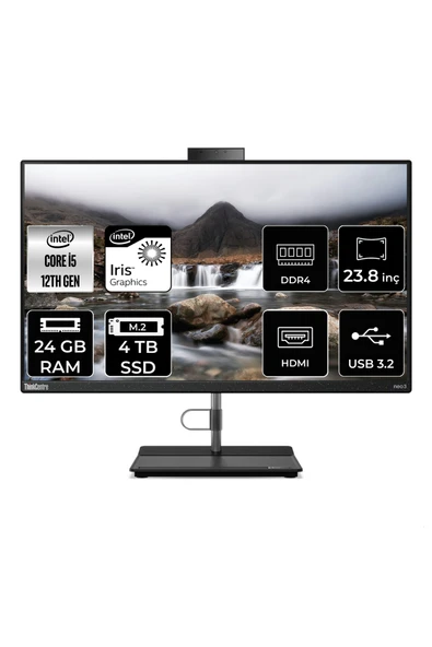 LENOVO THİNKCENTRE NEO 30A i5 1240P 24GB RAM 4TB SSD 23.8" FHD FDOS ALL IN ONE PC 12B0002CTX ürün görseli 1