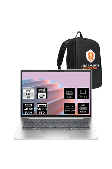 HP ProBook 4 G1i Ultra 7 255U 48GB 512GB SSD Intel Graphics 14" WUXGA FDOS Notebook & PER4 Çanta ürün görseli 1