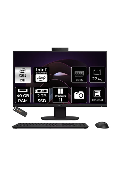 ASUS V470 Intel Core 5 210H 40GB 2TB SSD 27" FHD 100Hz W11P All in One Bilgisayar & PER4 USB Bellek ürün görseli 1