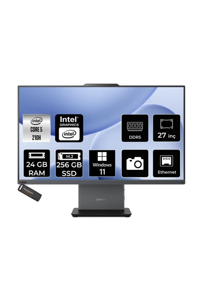 LENOVO ThinkCentre Neo 50A Intel Core 5 210H 24GB 256GB SSD 27" FHD W11H All in One Bilgisayar ürün görseli 1