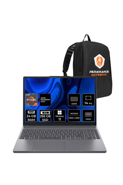 LENOVO IdeaPad Slim 3 AMD Ryzen 7 170 24GB 256GB SSD 14" FHD+ W11P Dizüstü Bilgisayar ürün görseli 1