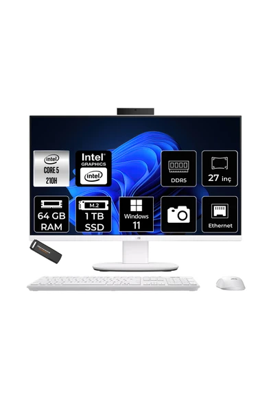 ASUS V470 Intel Core 5 210H 64GB 1TB SSD 27" FHD 100Hz W11H All in One Bilgisayar & PER4 USB Bellek ürün görseli 1