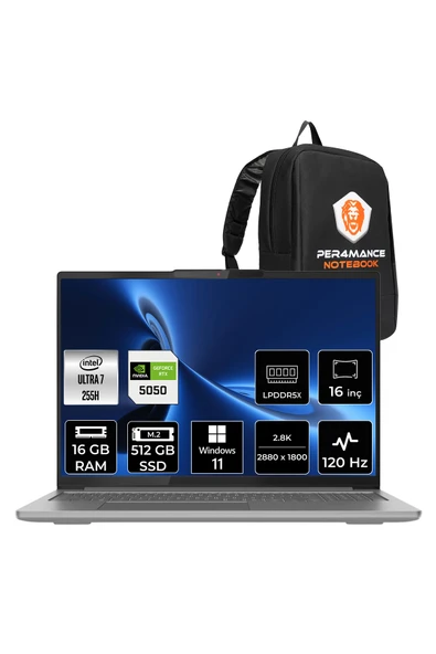 LENOVO IdeaPad Pro 5 Ultra 7 255H 16GB 512GB SSD RTX5050/8GB 16" 2.8K OLED 1100nits 120Hz W11H ürün görseli 1